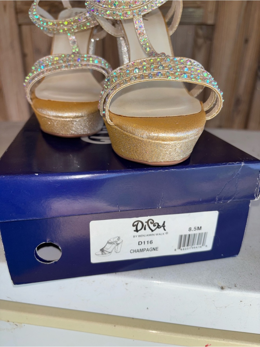 Benjamin Walk Iridescent Gold T-Strap Rhinestone Heels - Picture 7 of 8